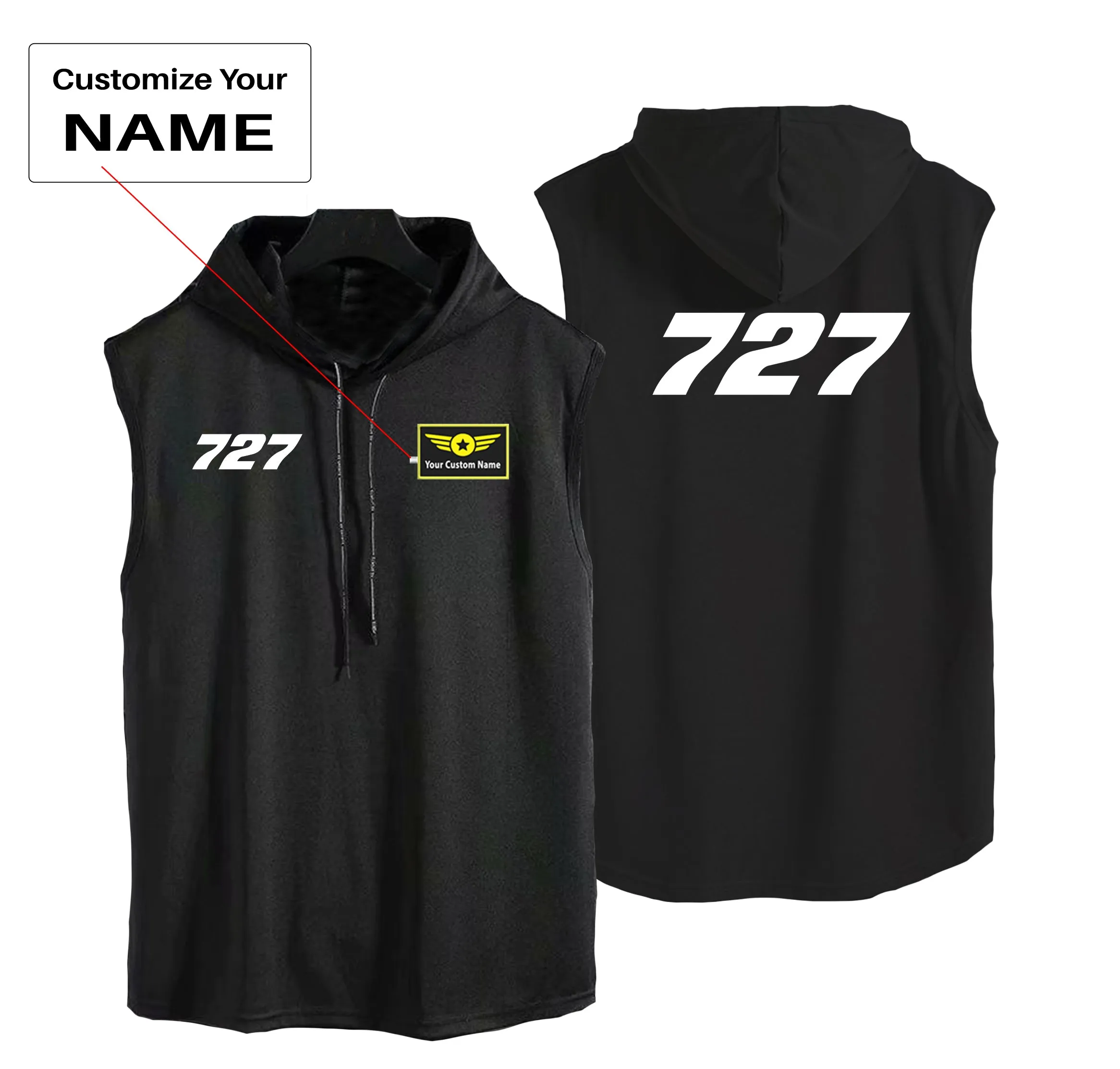 727 Flat Text Designed Hooded Tank Tops