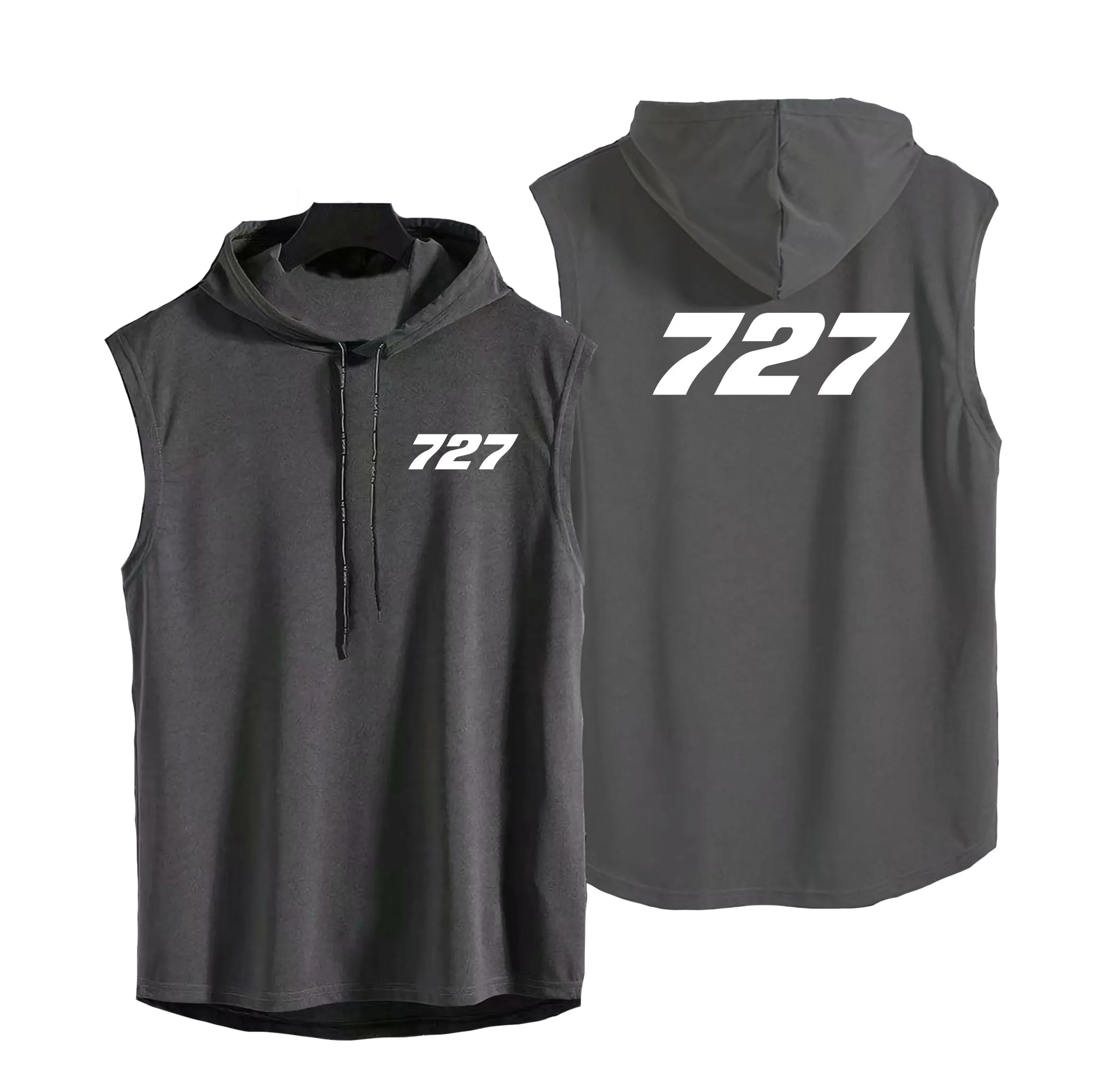 727 Flat Text Designed Hooded Tank Tops