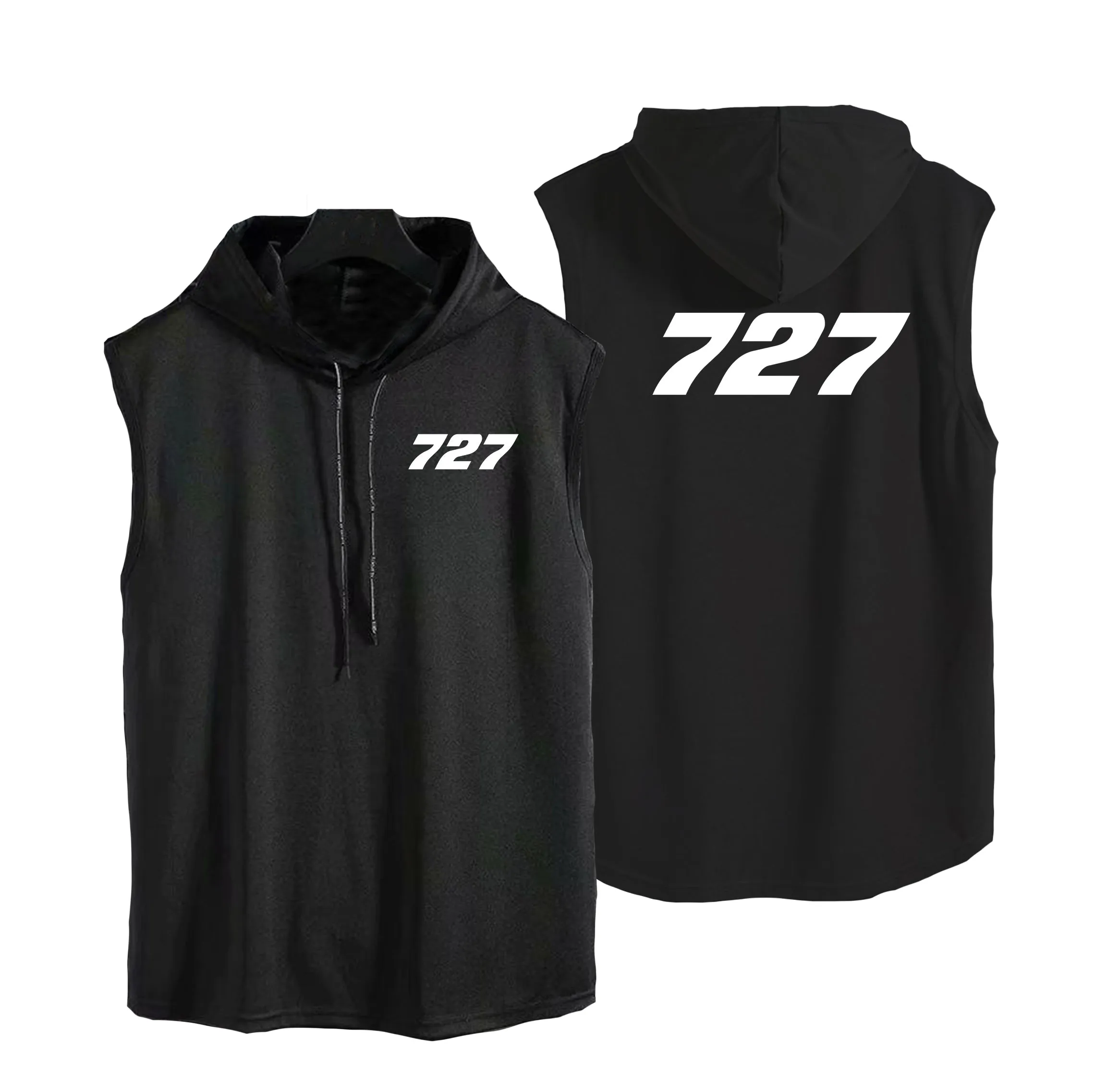 727 Flat Text Designed Hooded Tank Tops