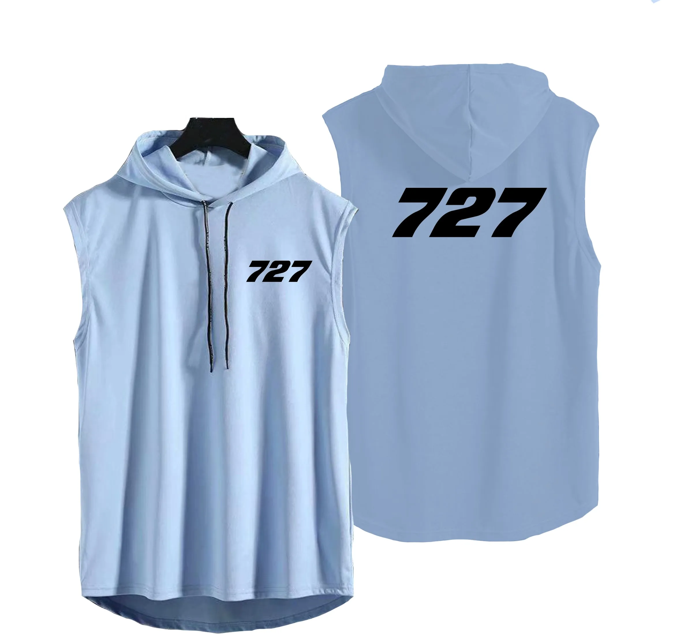 727 Flat Text Designed Hooded Tank Tops