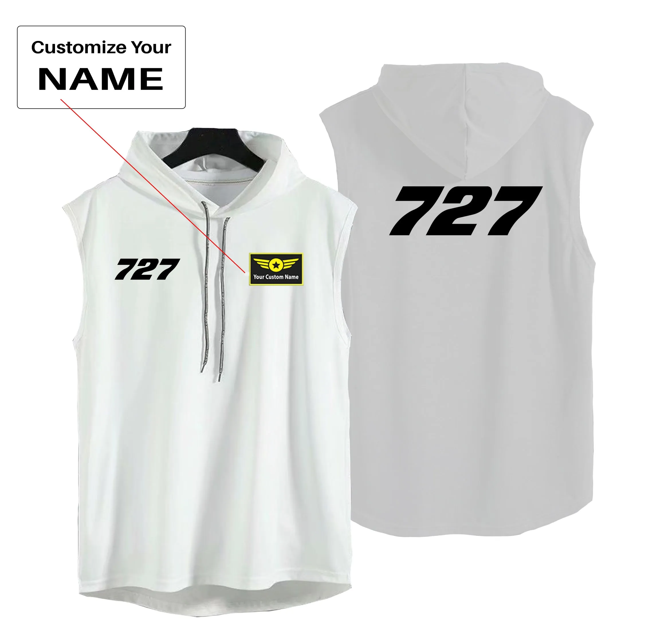727 Flat Text Designed Hooded Tank Tops