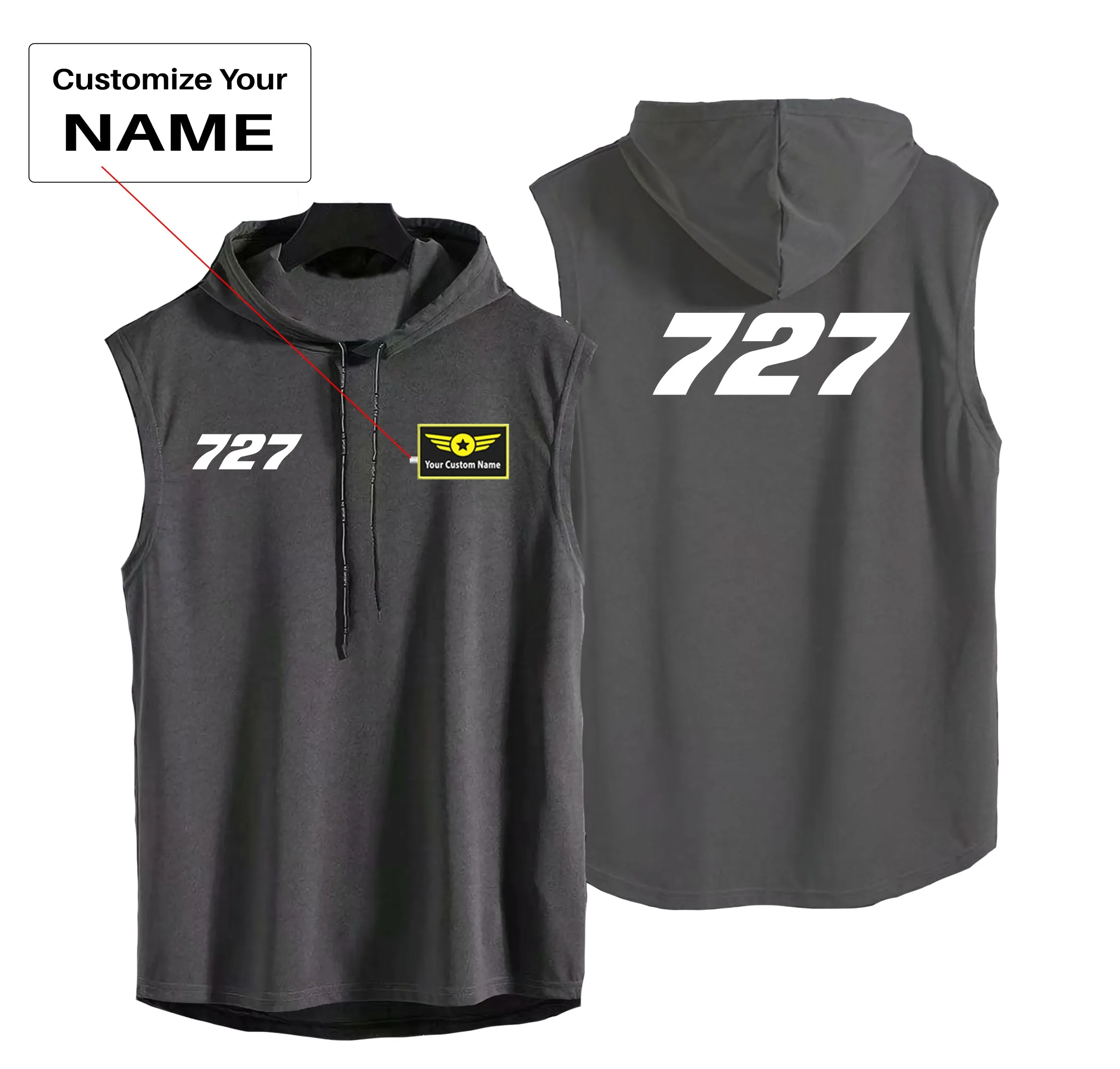 727 Flat Text Designed Hooded Tank Tops