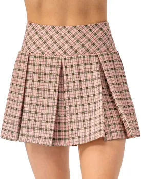 Amxiway Women's Pleated Tennis Skirts with Shorts Mini Plaid Golf Skort High Waisted Skorts Athletic Workout Skater Skirt
