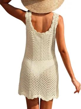 ANRABESS Women Swimsuit Cover Ups Summer Sleeveless Beach Crochet Swimwear Bathing Suit Knit Swim Dress 2025 Vacation Outfits