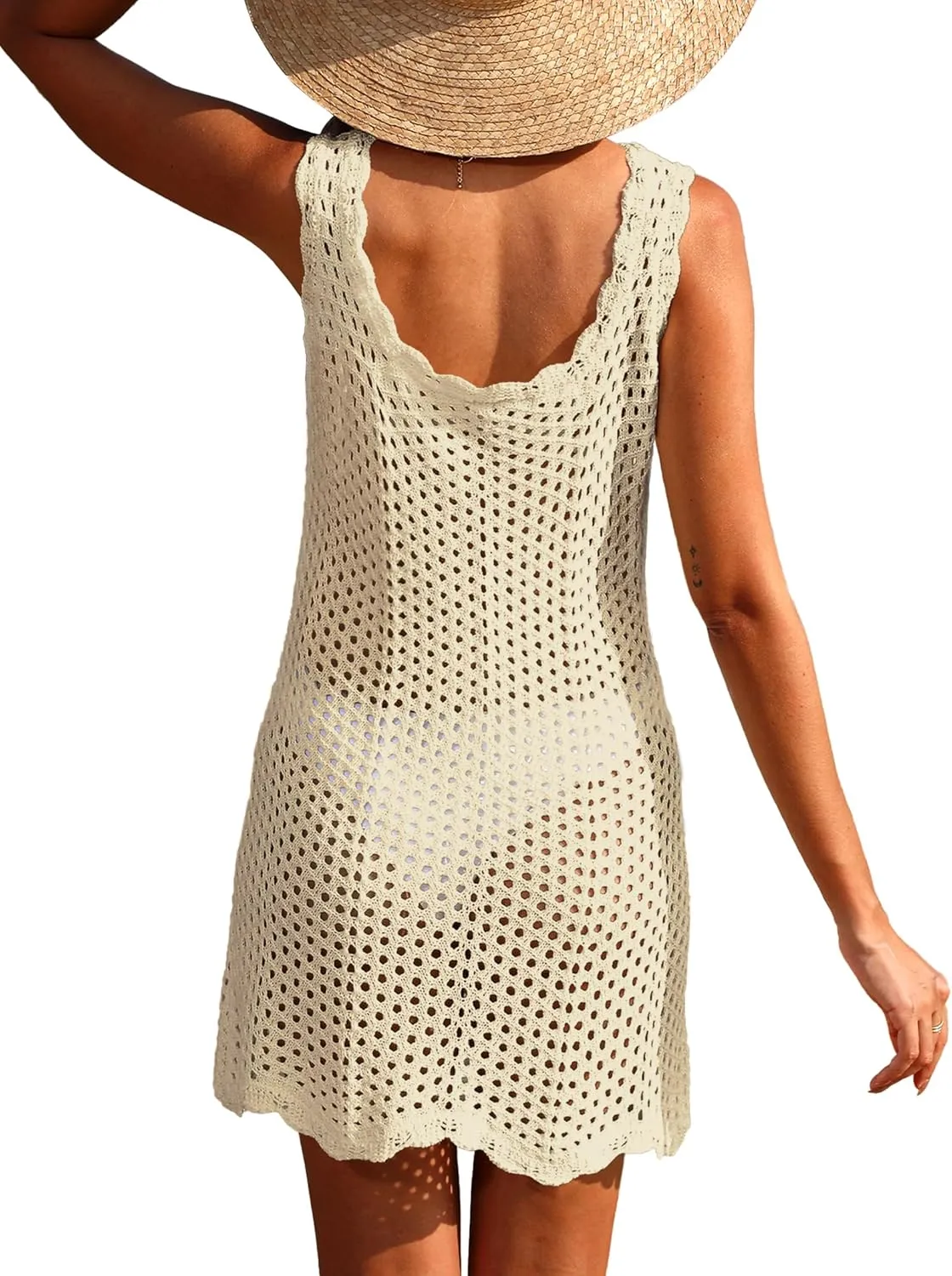 ANRABESS Women Swimsuit Cover Ups Summer Sleeveless Beach Crochet Swimwear Bathing Suit Knit Swim Dress 2025 Vacation Outfits