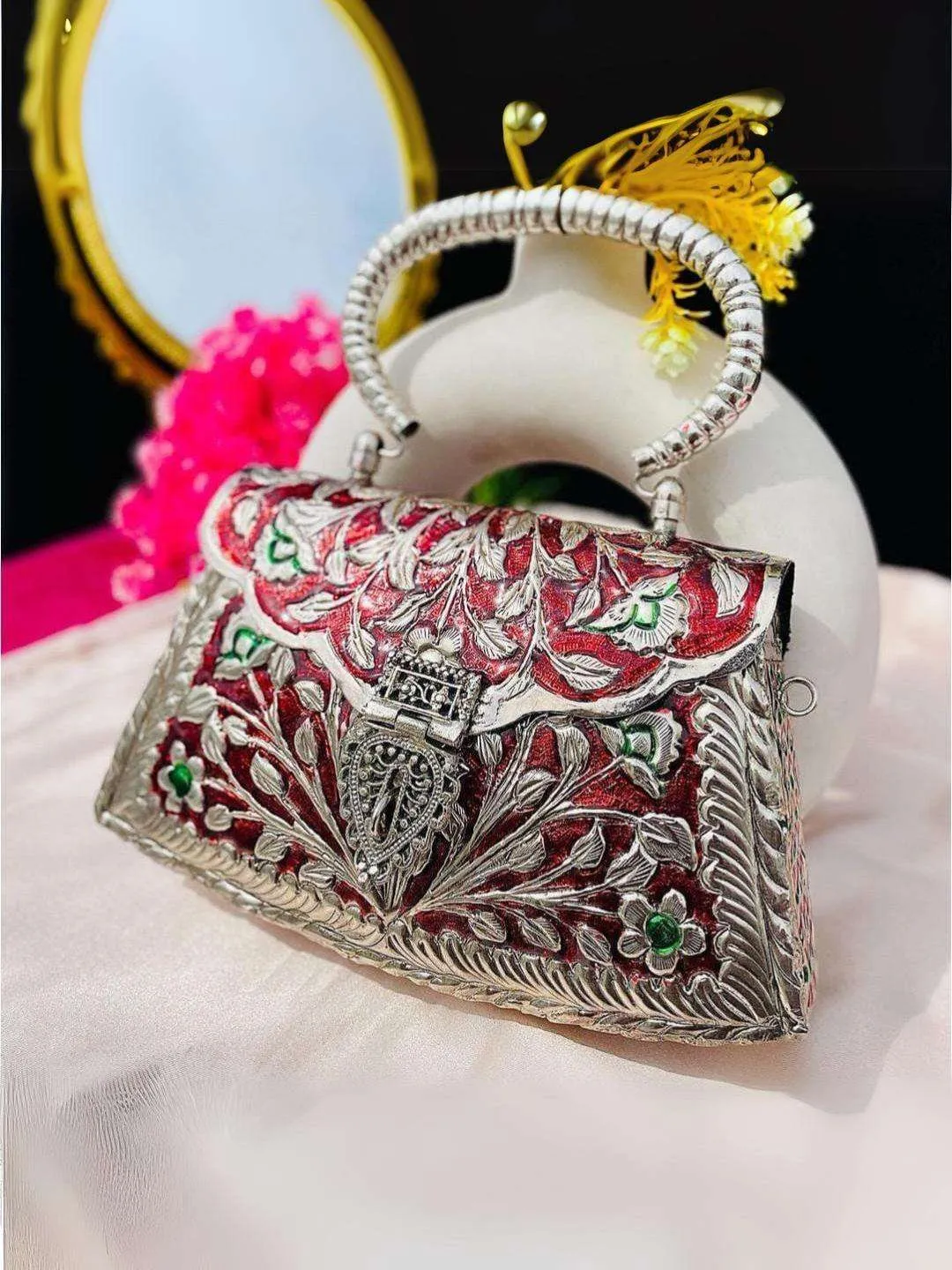 Antique Hand Carved High Quality German Silver Clutch