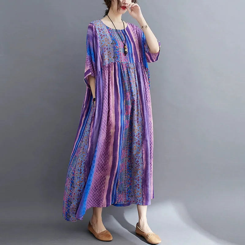 Artsy Cotton and Linen Dress Loose Oversize Women's Clothing
