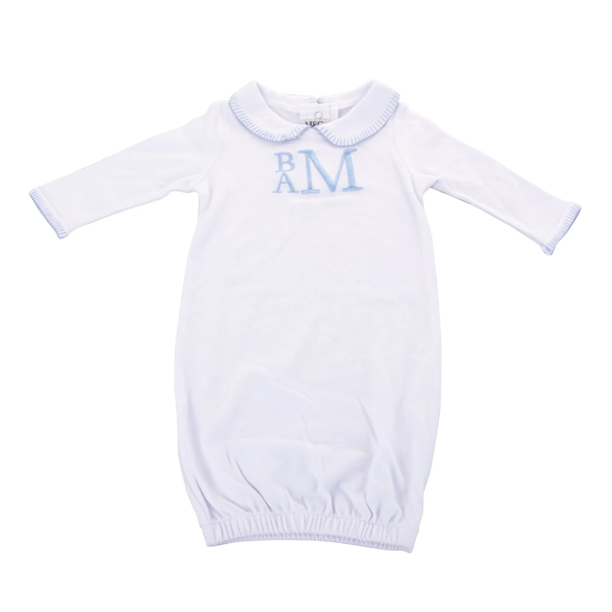 Baby Gown, Blue Stitched Trim
