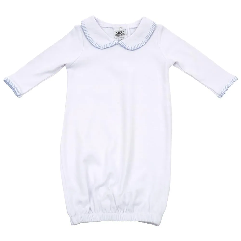Baby Gown, Blue Stitched Trim