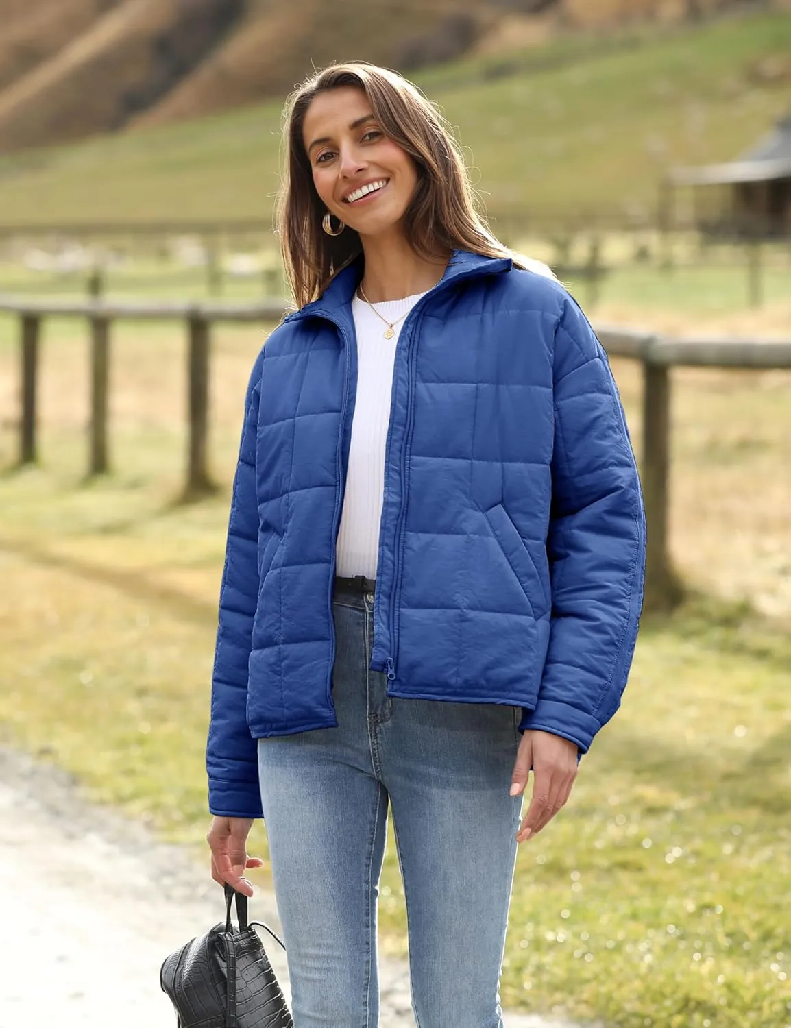 Bianstore Women's Oversized Splice Quilted Lightweight Puffer Jacket Casual Padded Coat