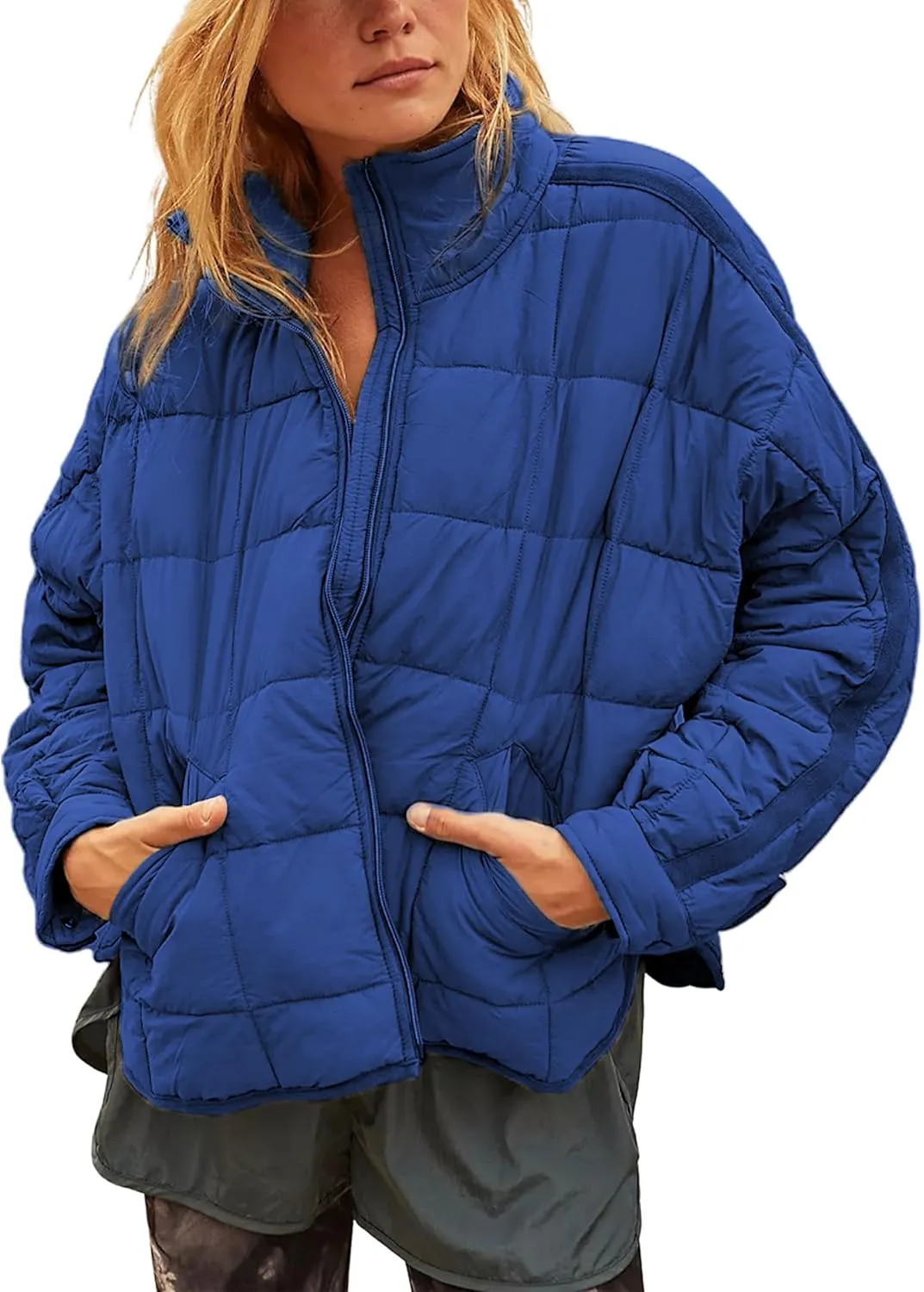 Bianstore Women's Oversized Splice Quilted Lightweight Puffer Jacket Casual Padded Coat