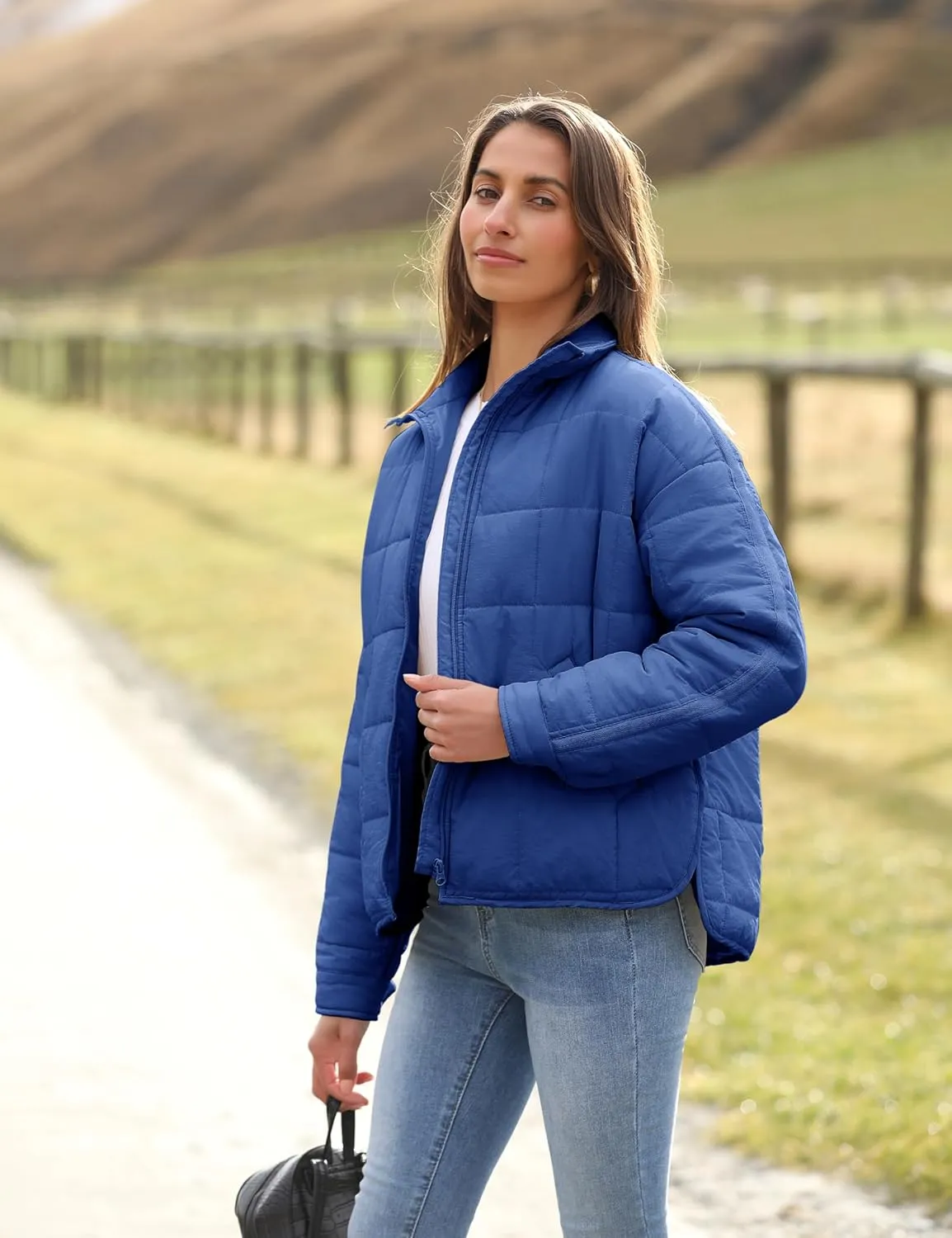 Bianstore Women's Oversized Splice Quilted Lightweight Puffer Jacket Casual Padded Coat