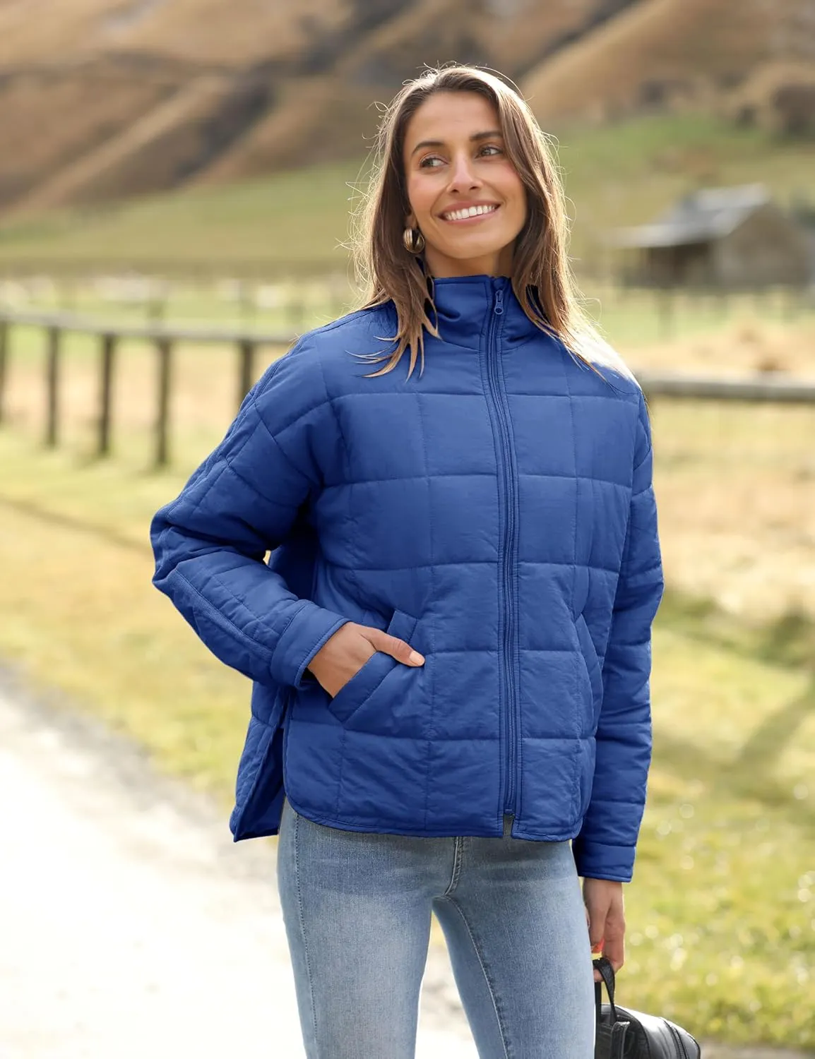 Bianstore Women's Oversized Splice Quilted Lightweight Puffer Jacket Casual Padded Coat
