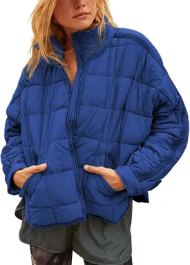 Bianstore Women's Oversized Splice Quilted Lightweight Puffer Jacket Casual Padded Coat
