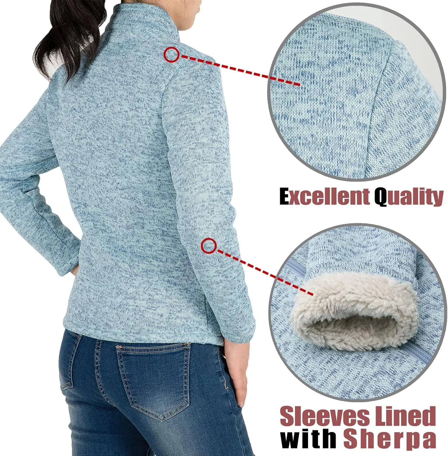 Bonnorth Women's Full Zip Sweater Fleece Jacket,Sherpa Lined Windproof Jacket with Zip Pocket