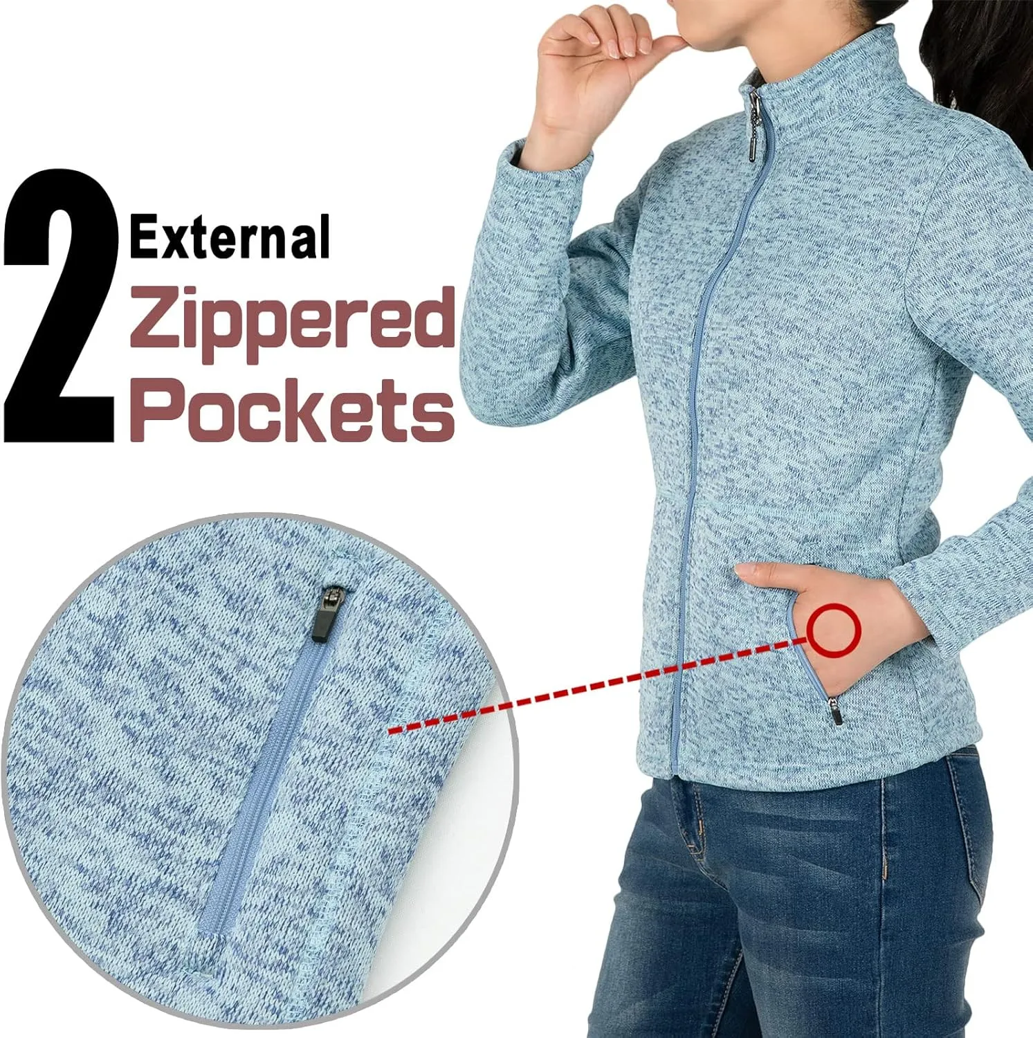 Bonnorth Women's Full Zip Sweater Fleece Jacket,Sherpa Lined Windproof Jacket with Zip Pocket