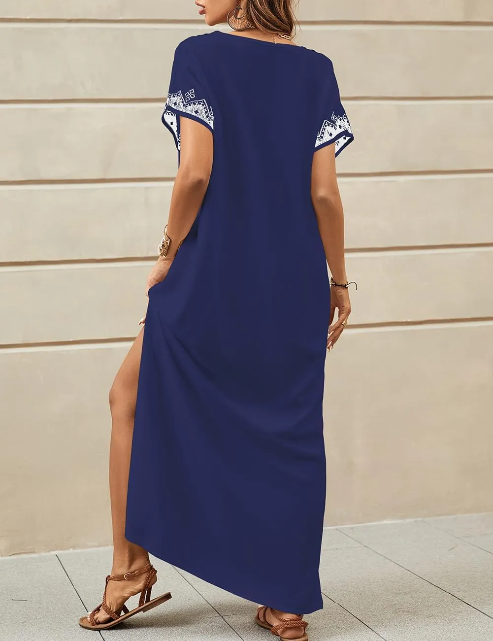 Bsubseach Kaftan Dresses for Women Swimsuit Coverup Beach Caftans Cover Ups for Swimwear Loungewear Bird Embroidery