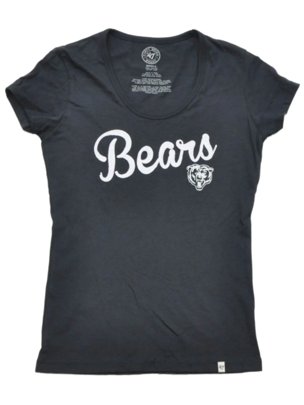 Chicago Bears 47 Brand Women Navy Sequin Logo Scoop Neck T-Shirt (S)