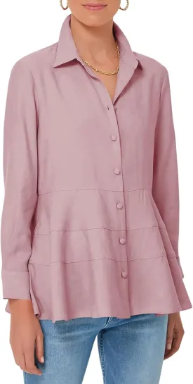 Cicy Bell Women's Button Down Shirts Collared V Neck Long Sleeve Peplum Tiered Blouse Tops