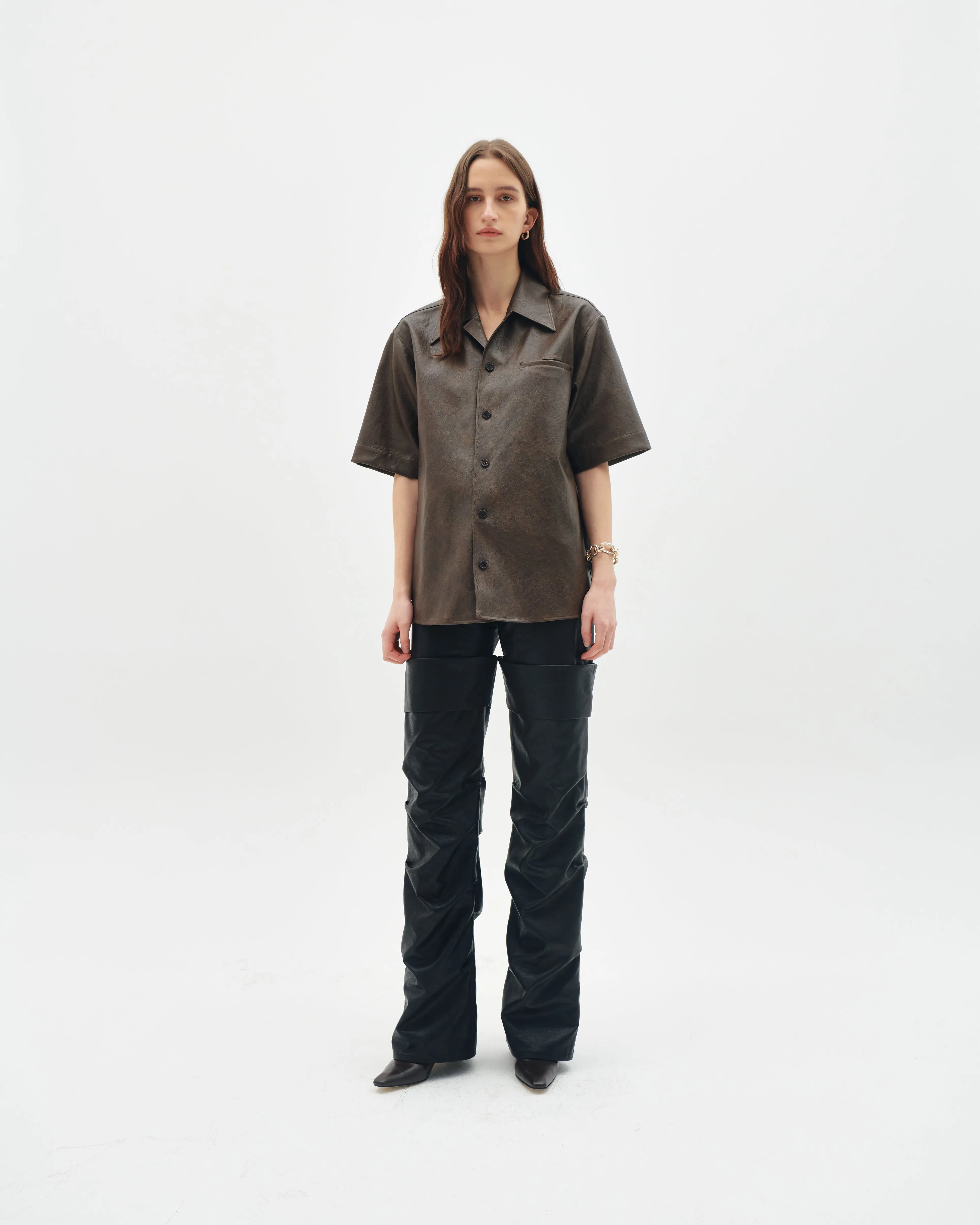 Faux leather pocket shirt