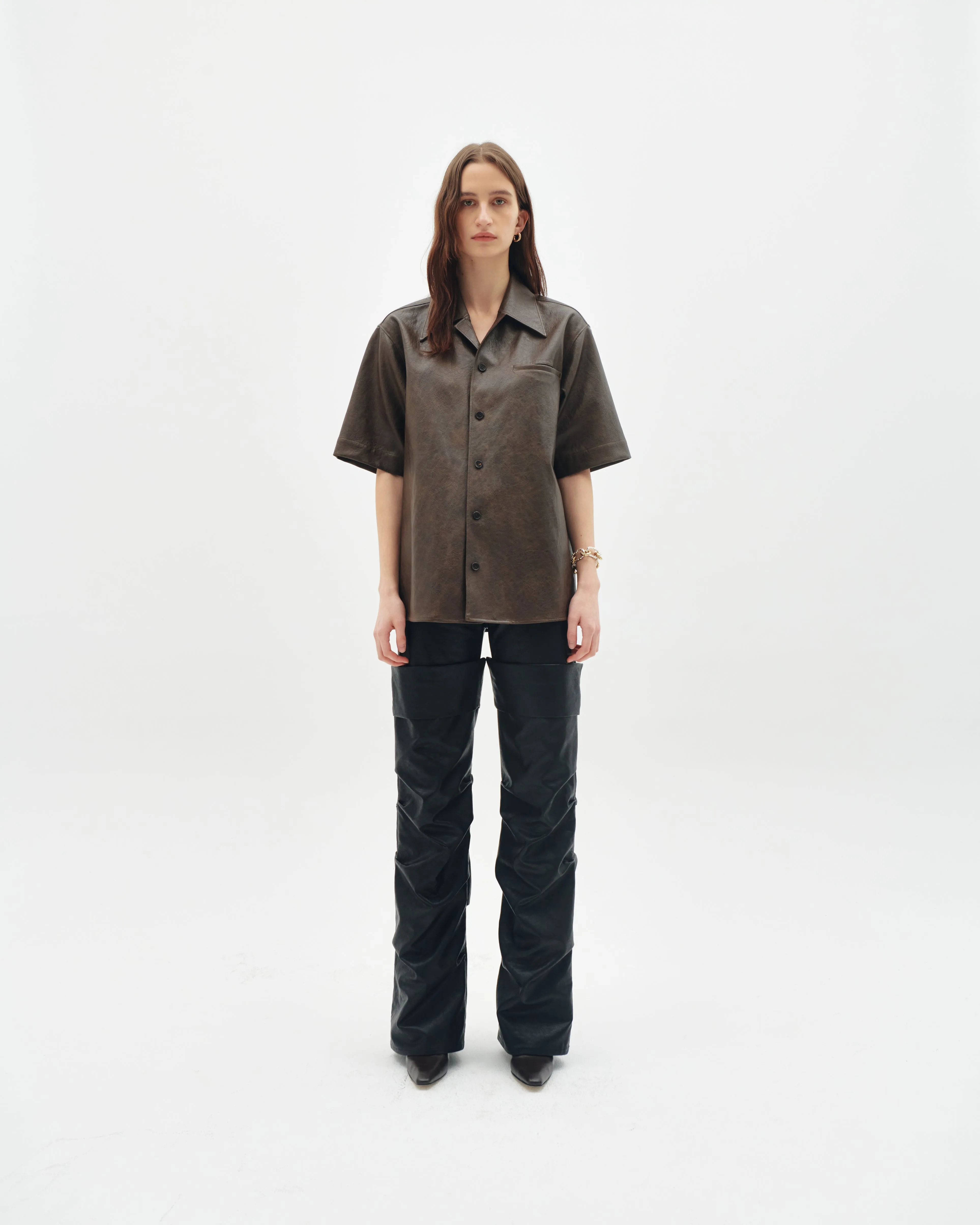 Faux leather pocket shirt