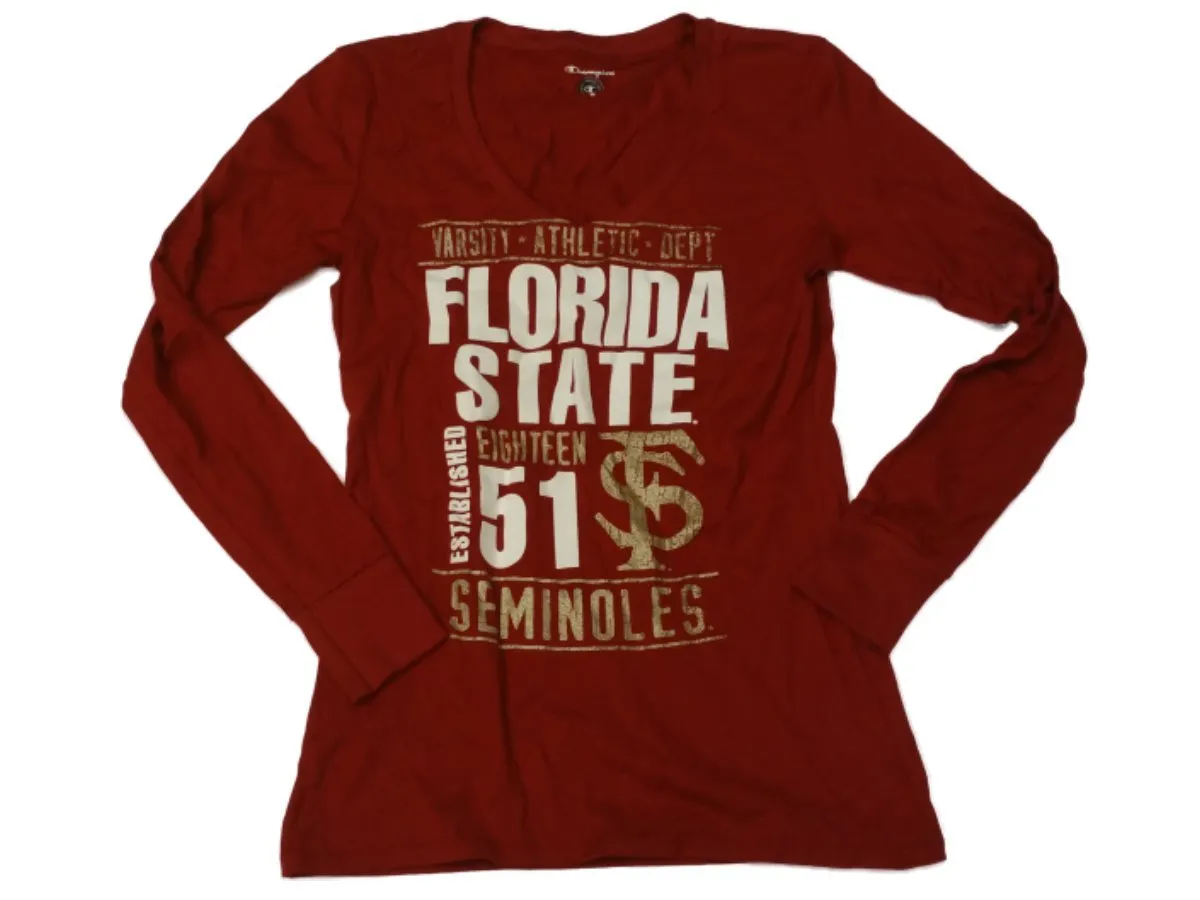 Florida State Seminoles Champion WOMENS Maroon Glitter LS V-Neck T-Shirt (M)
