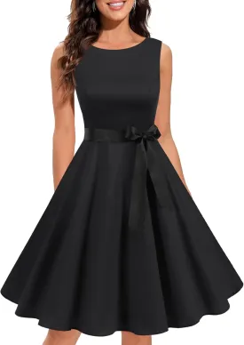 Gardenwed Womens Sleeveless Vintage Cocktail 1950s Retro Rockabilly Audrey Hepburn Tea Party Swing Dress