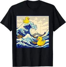 Great Wave with Rubber Ducks Funny Japanese Art Parody T-Shirt