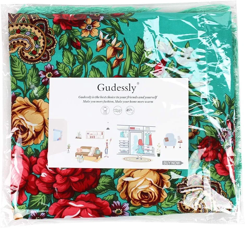 Gudessly Women's Traditional Scarf Wrap Tassel Shawl Fringes Neck Head Shawl Retro Scarf Floral Poncho