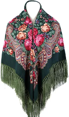 Gudessly Women's Traditional Scarf Wrap Tassel Shawl Fringes Neck Head Shawl Retro Scarf Floral Poncho