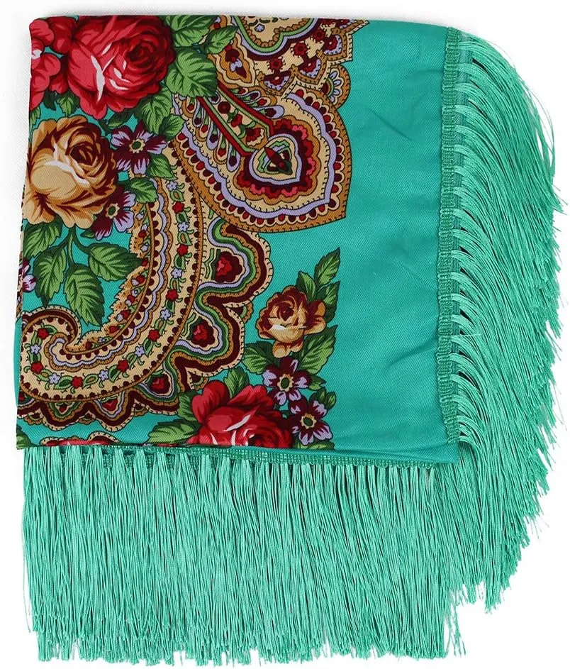 Gudessly Women's Traditional Scarf Wrap Tassel Shawl Fringes Neck Head Shawl Retro Scarf Floral Poncho