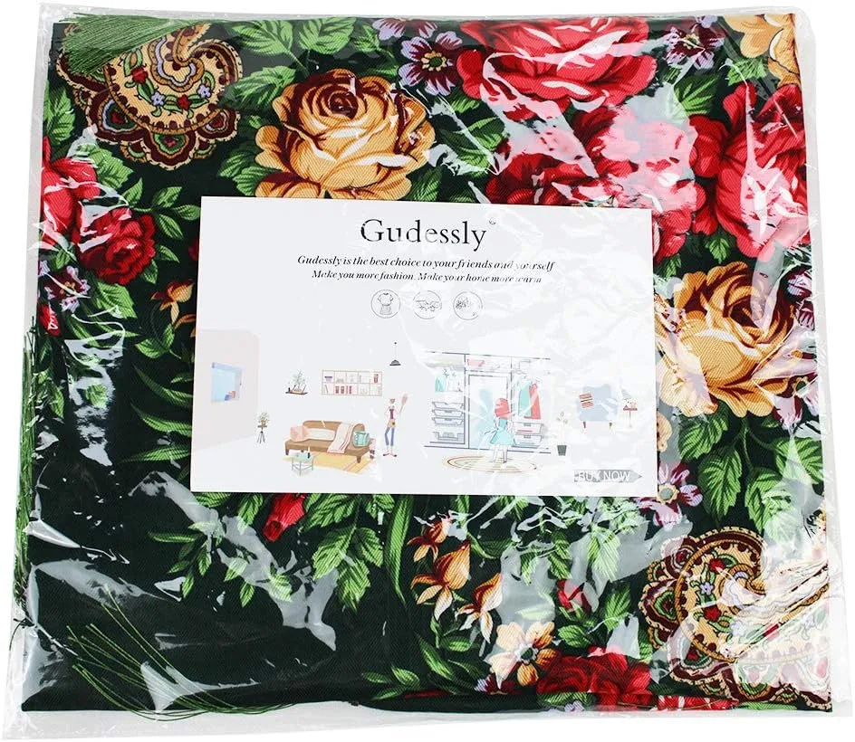 Gudessly Women's Traditional Scarf Wrap Tassel Shawl Fringes Neck Head Shawl Retro Scarf Floral Poncho