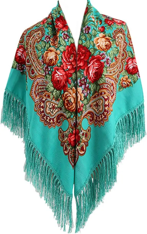 Gudessly Women's Traditional Scarf Wrap Tassel Shawl Fringes Neck Head Shawl Retro Scarf Floral Poncho