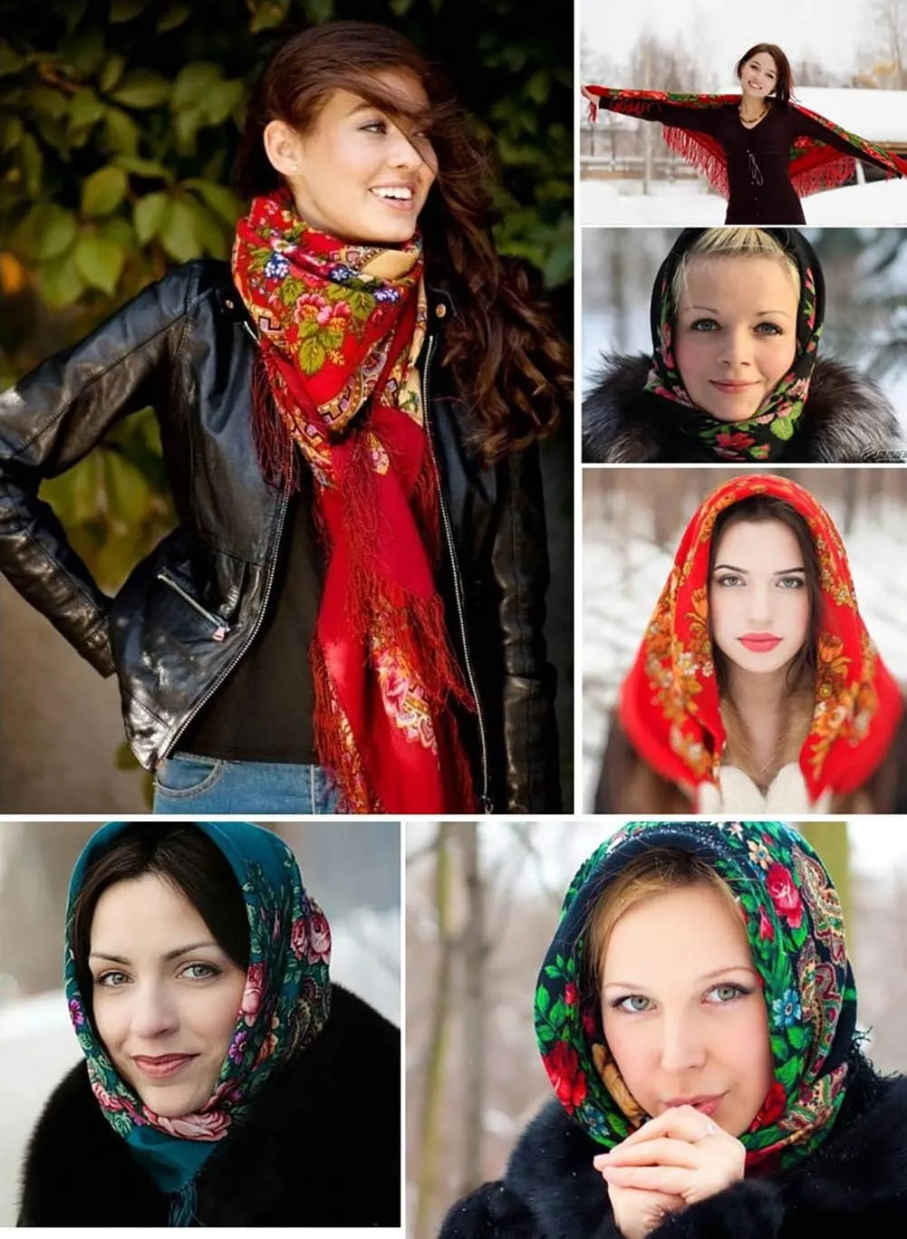 Gudessly Women's Traditional Scarf Wrap Tassel Shawl Fringes Neck Head Shawl Retro Scarf Floral Poncho