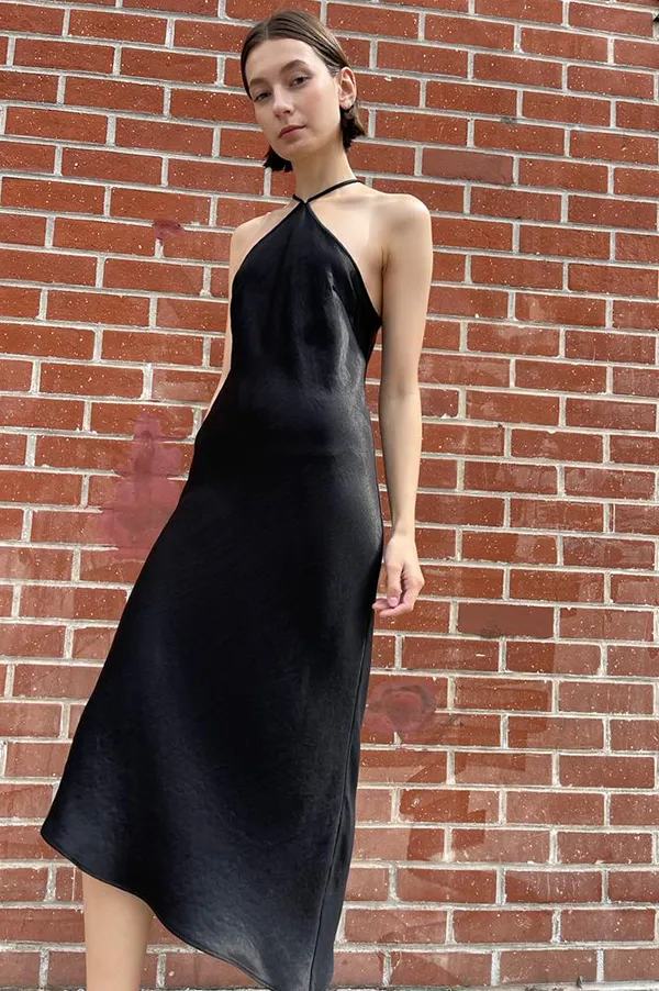 Halter Bias Dress in Black
