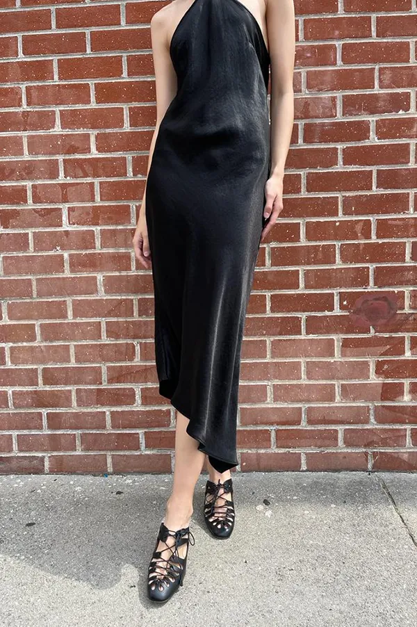 Halter Bias Dress in Black