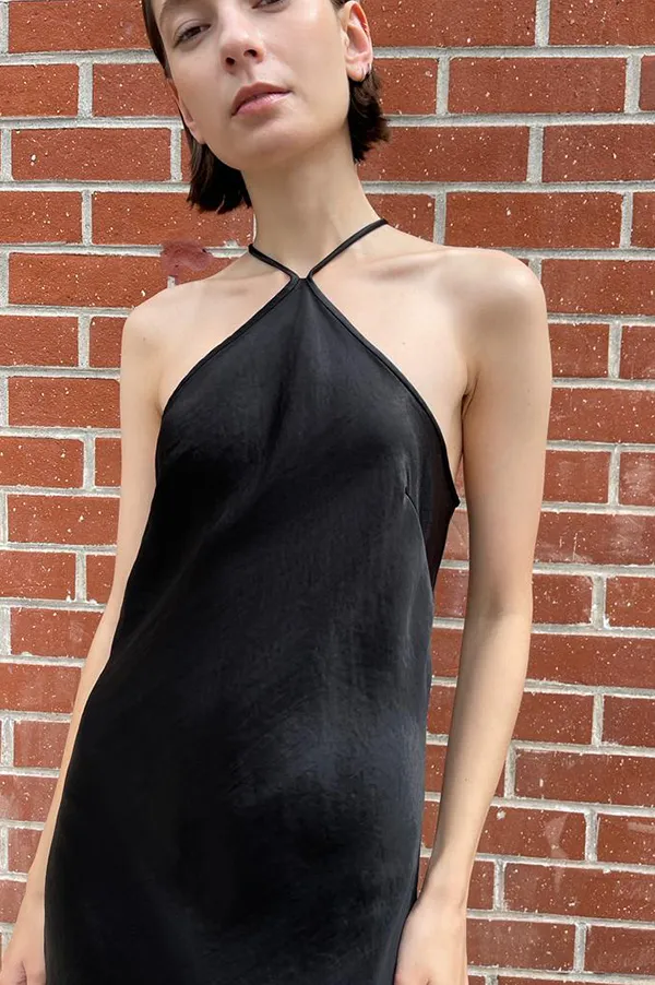Halter Bias Dress in Black