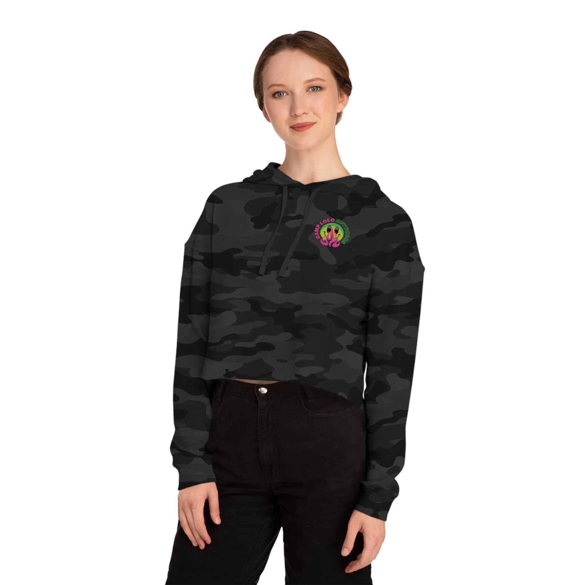 Happy Camper Women’s Cropped Hooded Sweatshirt