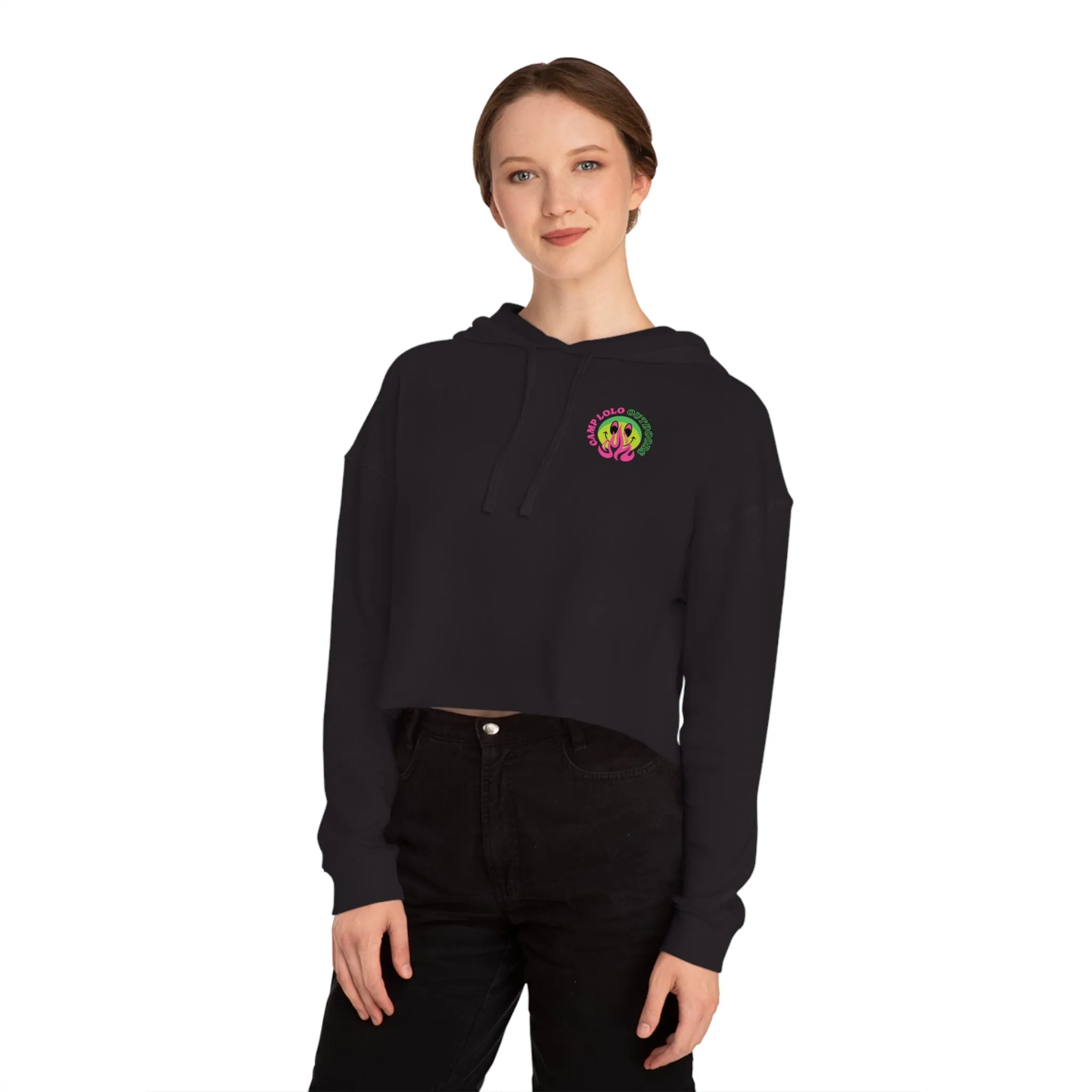 Happy Camper Women’s Cropped Hooded Sweatshirt