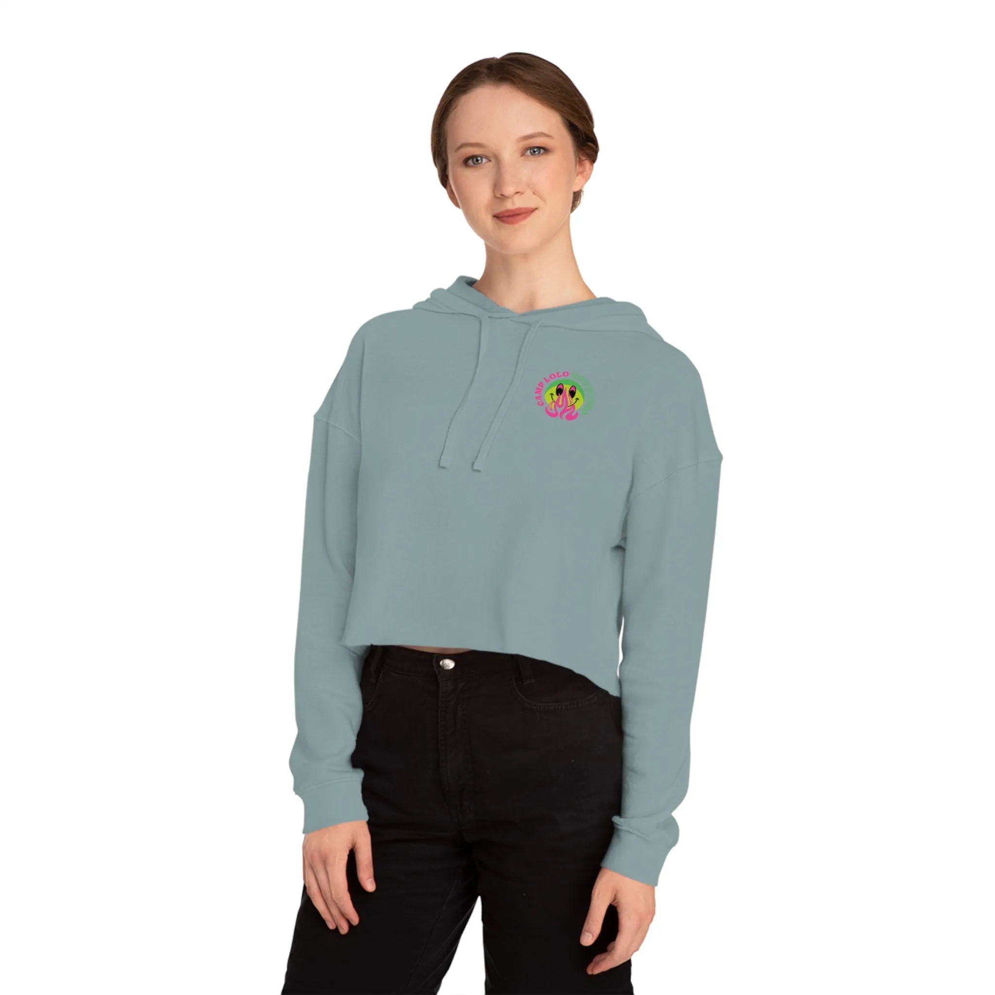 Happy Camper Women’s Cropped Hooded Sweatshirt