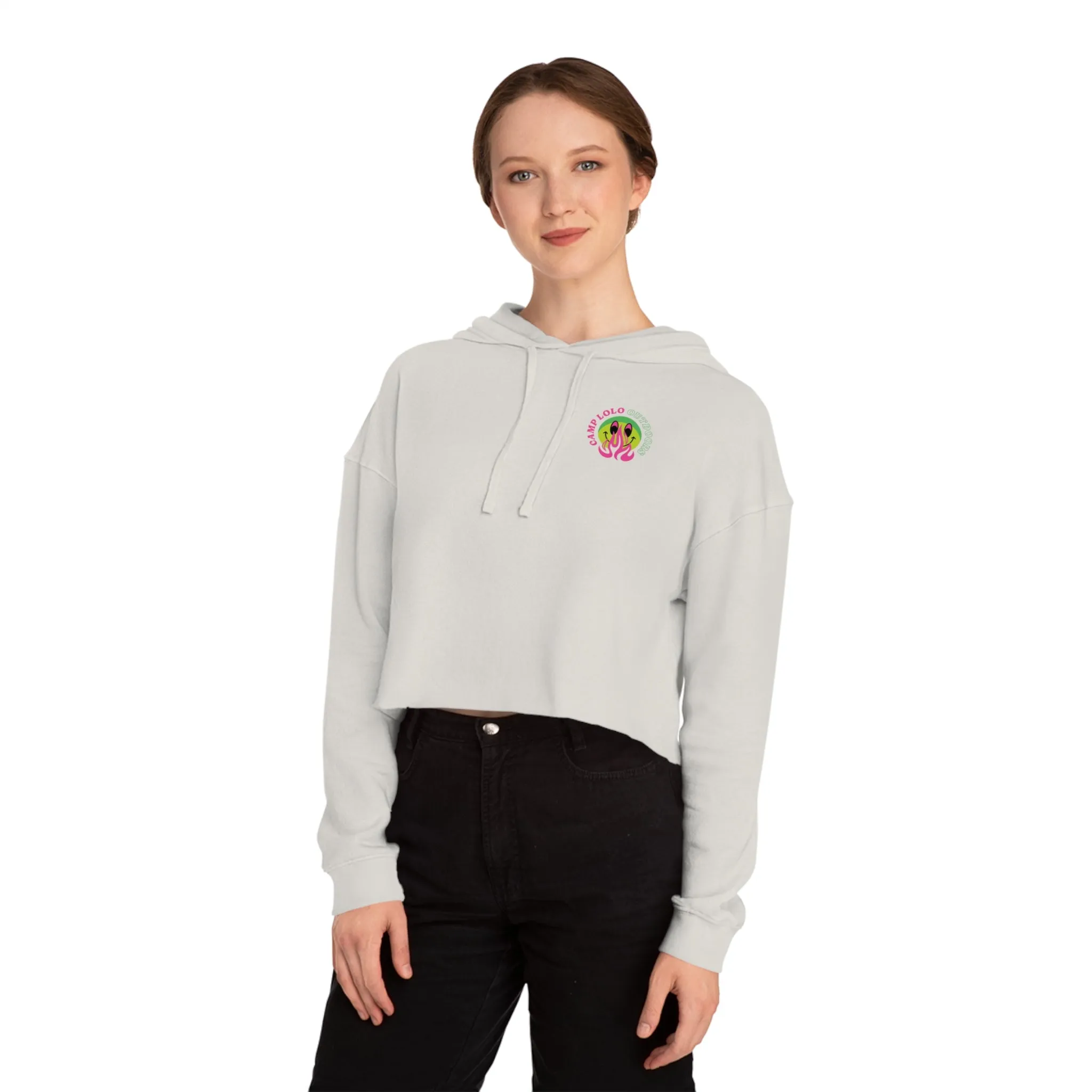 Happy Camper Women’s Cropped Hooded Sweatshirt