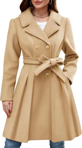 HEEKPEK Women??s Wool Blend Trench Coat Slim Double Breasted Notch Lapel Pea Coat Thick A Line Jacket with Pockets(S-XXL)