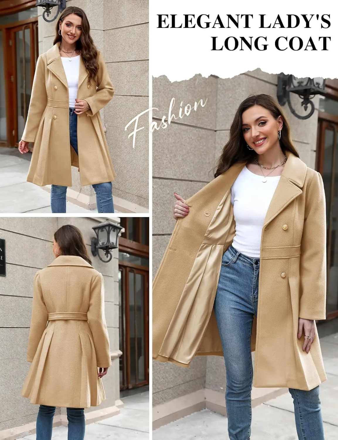 HEEKPEK Women??s Wool Blend Trench Coat Slim Double Breasted Notch Lapel Pea Coat Thick A Line Jacket with Pockets(S-XXL)
