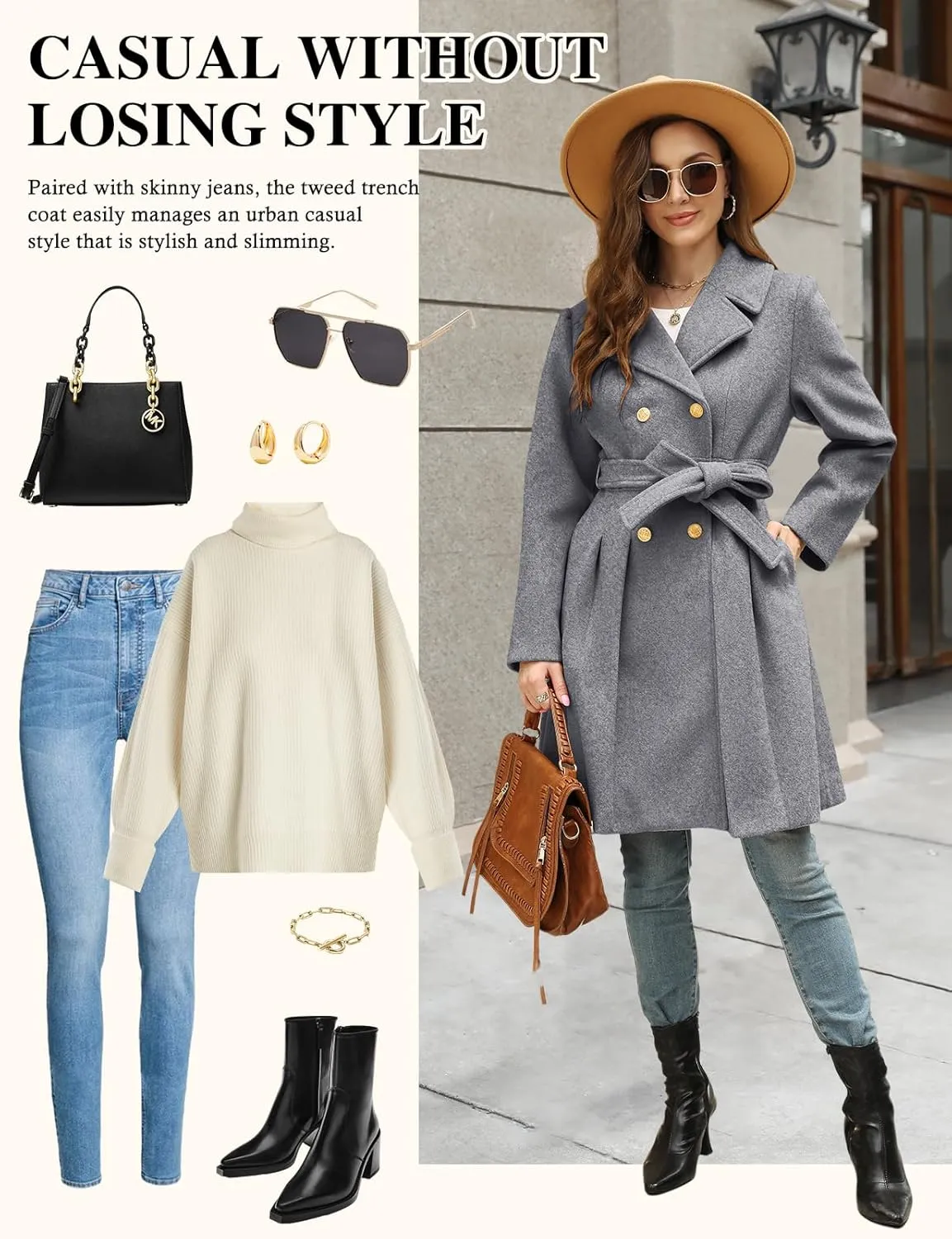 HEEKPEK Women??s Wool Blend Trench Coat Slim Double Breasted Notch Lapel Pea Coat Thick A Line Jacket with Pockets(S-XXL)
