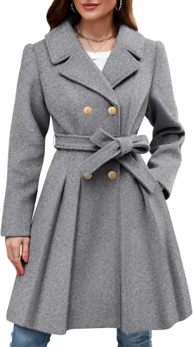 HEEKPEK Women??s Wool Blend Trench Coat Slim Double Breasted Notch Lapel Pea Coat Thick A Line Jacket with Pockets(S-XXL)