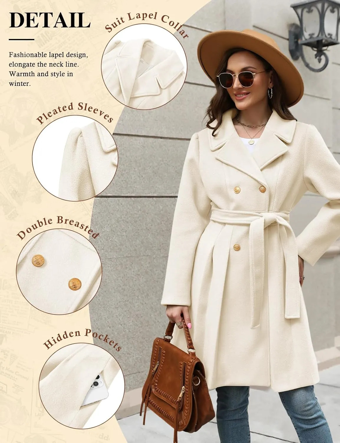 HEEKPEK Women??s Wool Blend Trench Coat Slim Double Breasted Notch Lapel Pea Coat Thick A Line Jacket with Pockets(S-XXL)