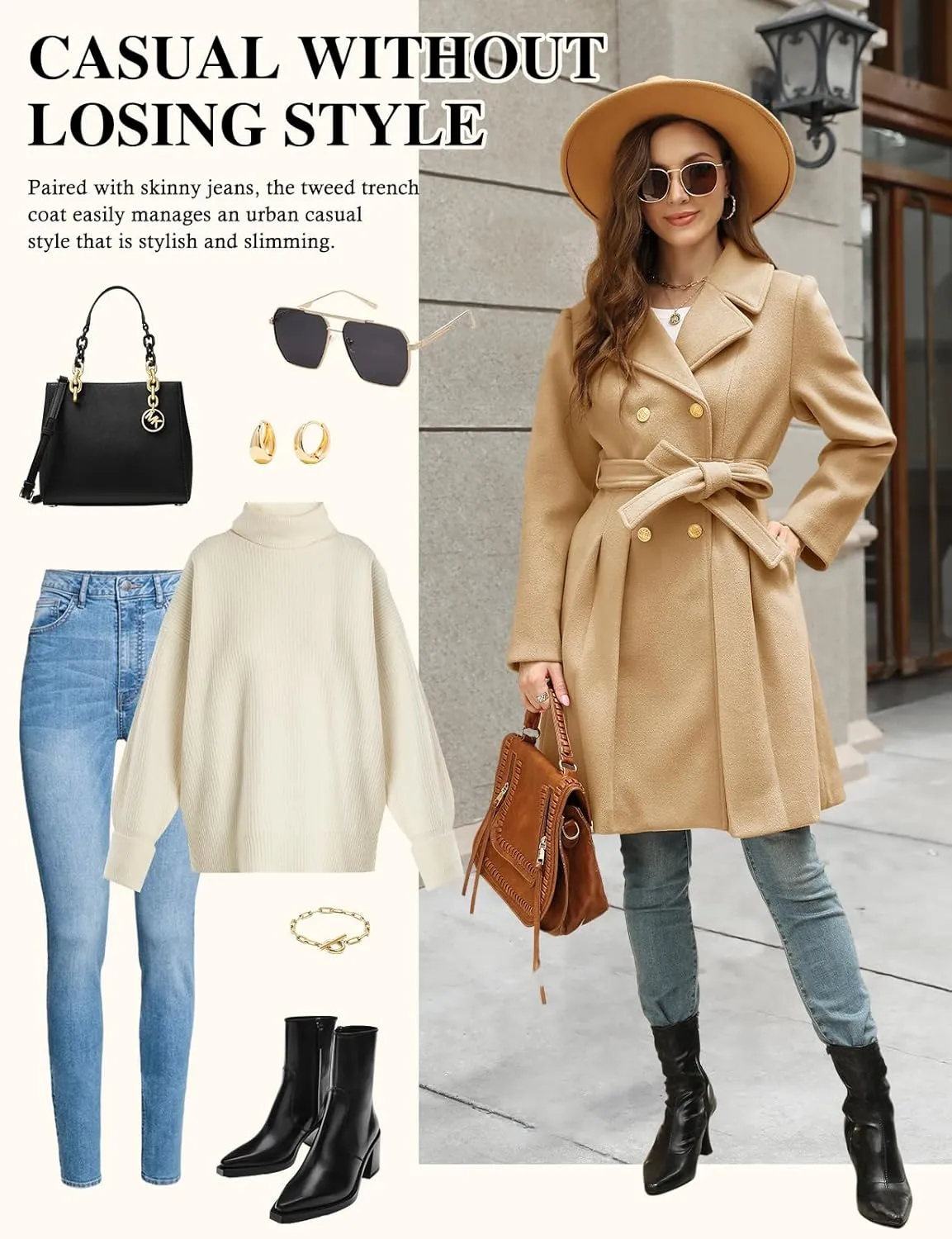 HEEKPEK Women??s Wool Blend Trench Coat Slim Double Breasted Notch Lapel Pea Coat Thick A Line Jacket with Pockets(S-XXL)