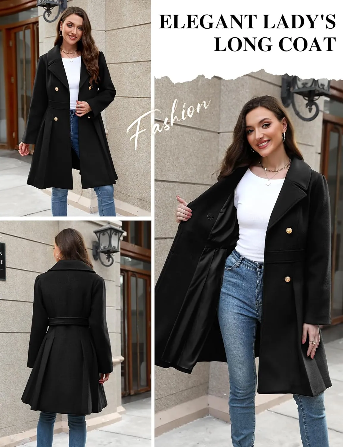 HEEKPEK Women??s Wool Blend Trench Coat Slim Double Breasted Notch Lapel Pea Coat Thick A Line Jacket with Pockets(S-XXL)