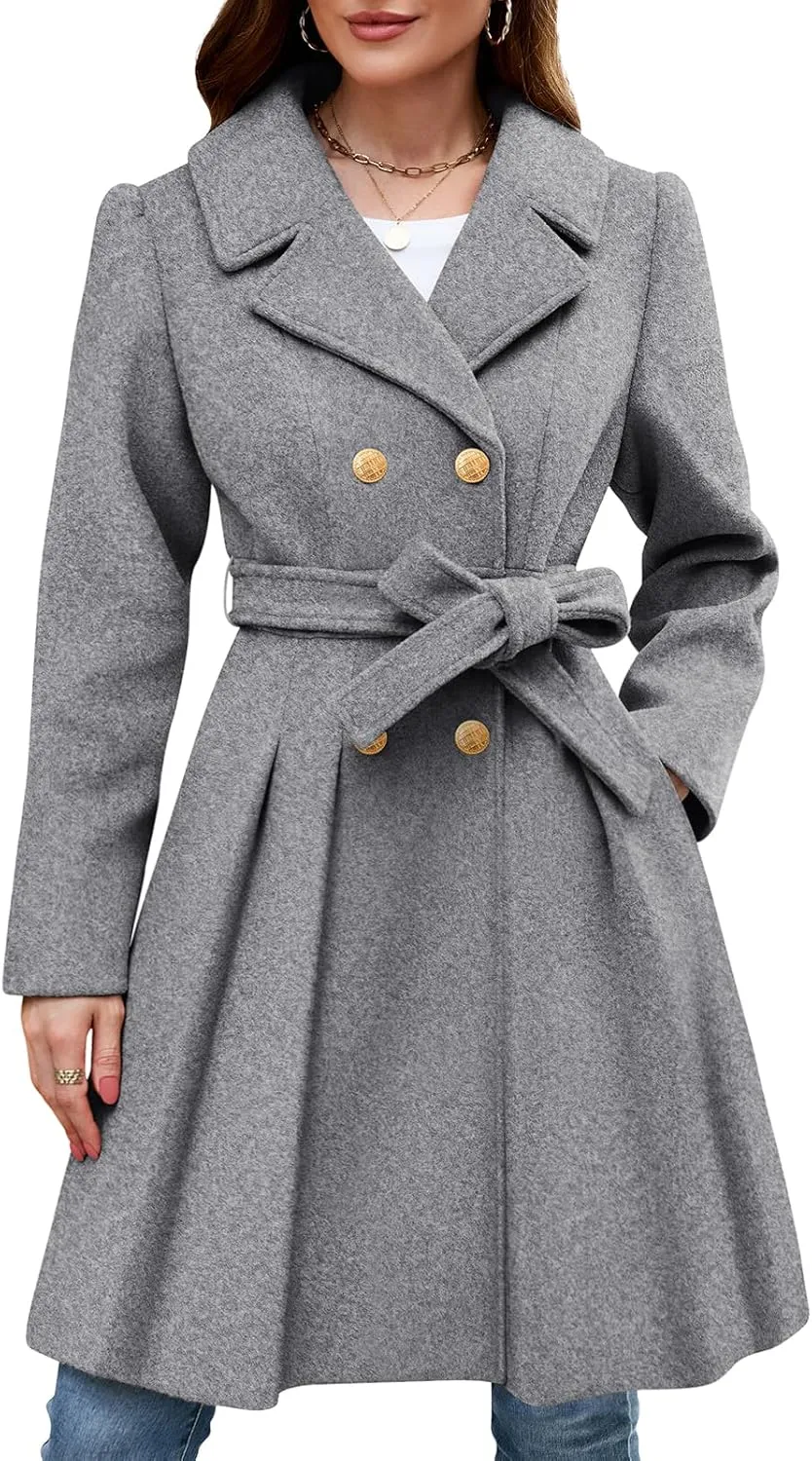 HEEKPEK Women??s Wool Blend Trench Coat Slim Double Breasted Notch Lapel Pea Coat Thick A Line Jacket with Pockets(S-XXL)