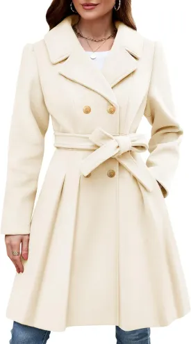 HEEKPEK Women??s Wool Blend Trench Coat Slim Double Breasted Notch Lapel Pea Coat Thick A Line Jacket with Pockets(S-XXL)